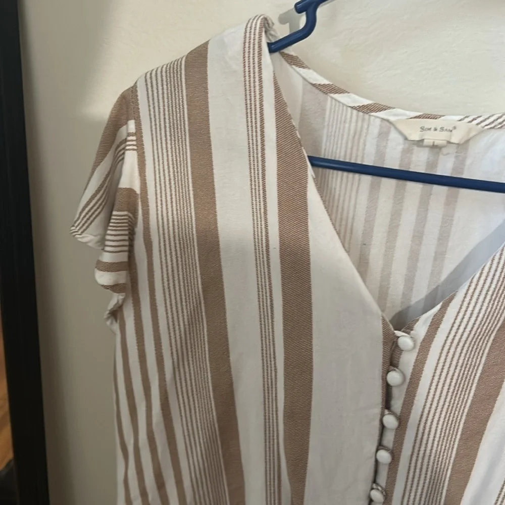 Striped V-Neck Tie-Front Blouse - Picture 2 of 4